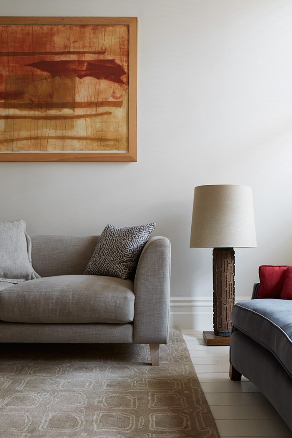 Brook Green Maisonette | Sofa - Lamp detail  | Interior Designers